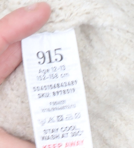 915 Girls Beige Acrylic Blend Roll Neck Jumper Age 12-13 Years