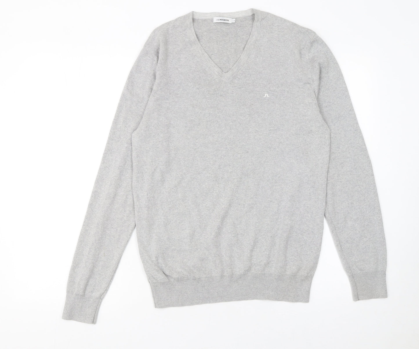 J.Lindeberg Men’s Grey V-Neck Cashmere Jumper Size M