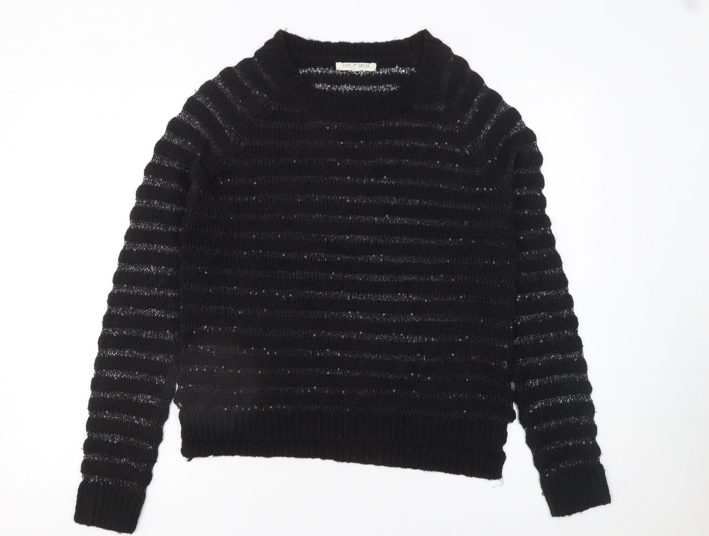 Love Knitwear Women's Black Sequin Striped Jumper Size 12