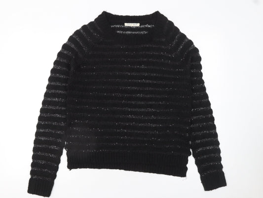 Love Knitwear Women's Black Sequin Striped Jumper Size 12
