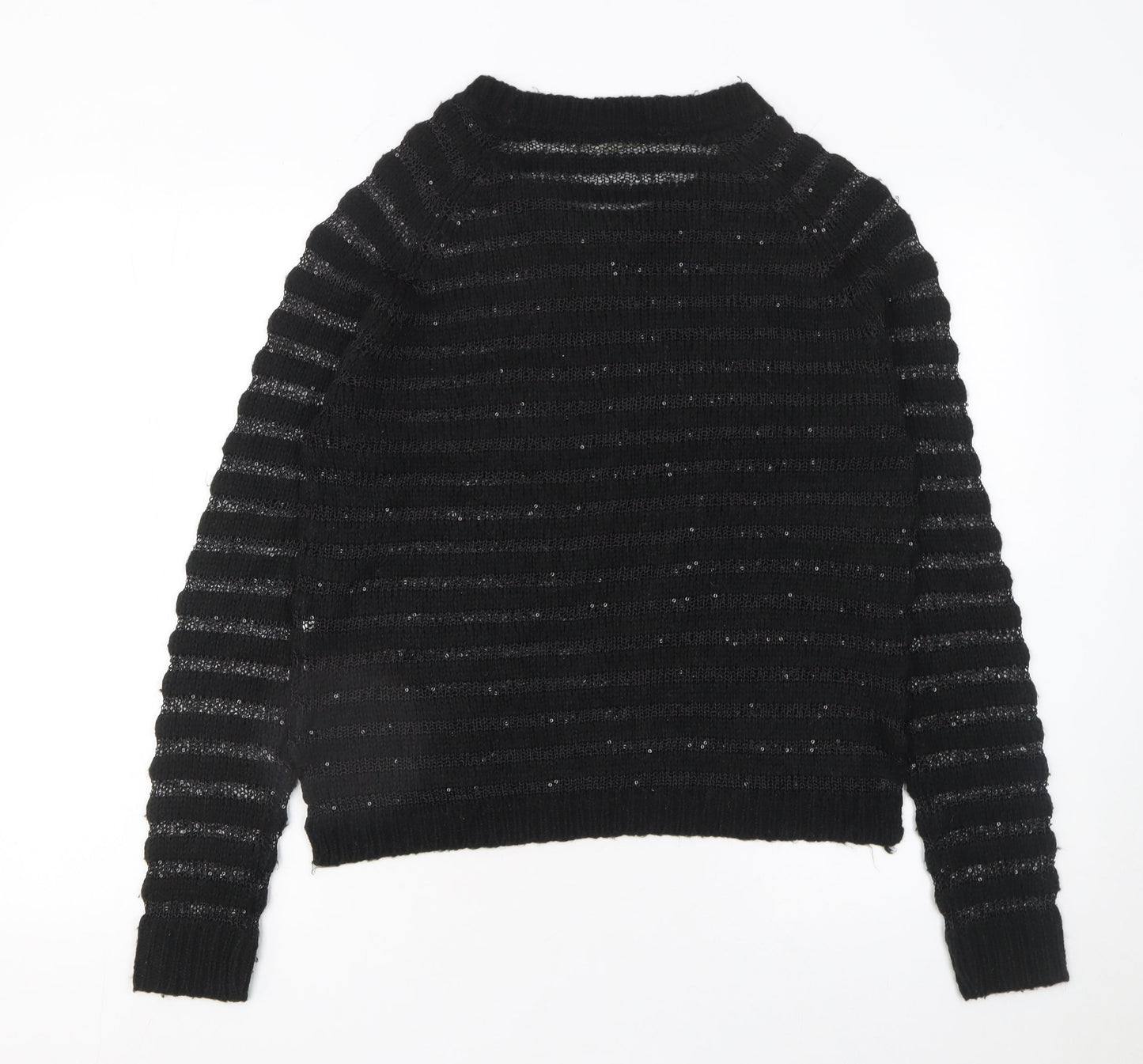 Love Knitwear Women's Black Sequin Striped Jumper Size 12