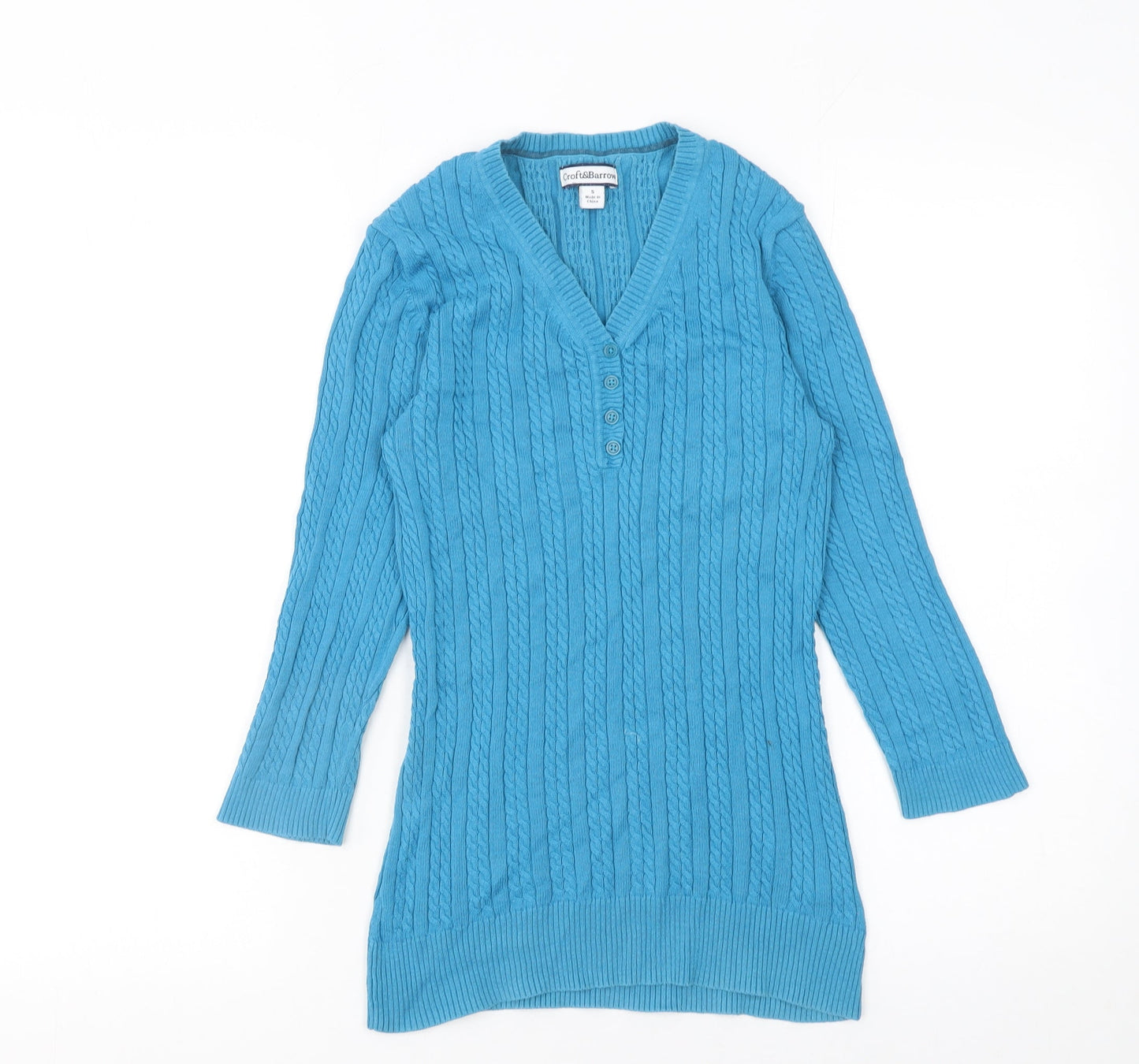 Croft & Barrow Women’s Blue Cable-Knit Cotton Henley Jumper Size S