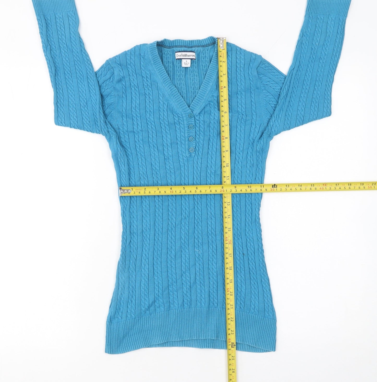 Croft & Barrow Women’s Blue Cable-Knit Cotton Henley Jumper Size S
