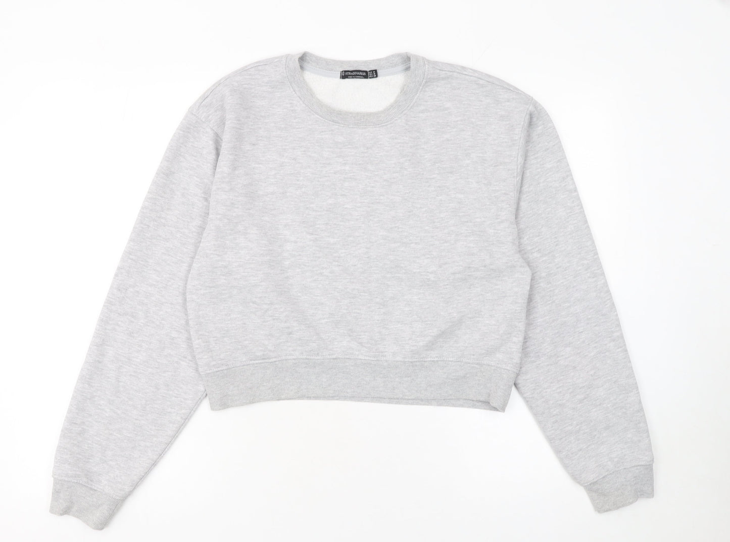 Stradivarius Women Grey Cotton Blend Pullover Sweatshirt M