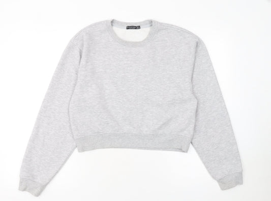 Stradivarius Women Grey Cotton Blend Pullover Sweatshirt M
