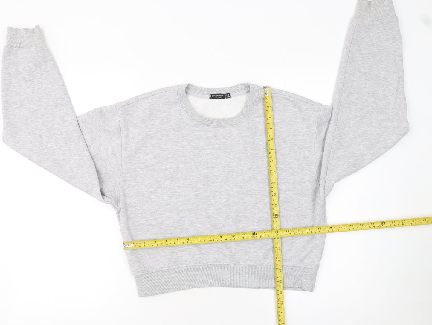 Stradivarius Women Grey Cotton Blend Pullover Sweatshirt M