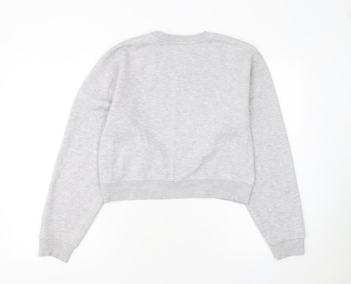 Stradivarius Women Grey Cotton Blend Pullover Sweatshirt M