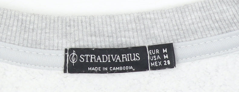 Stradivarius Women Grey Cotton Blend Pullover Sweatshirt M