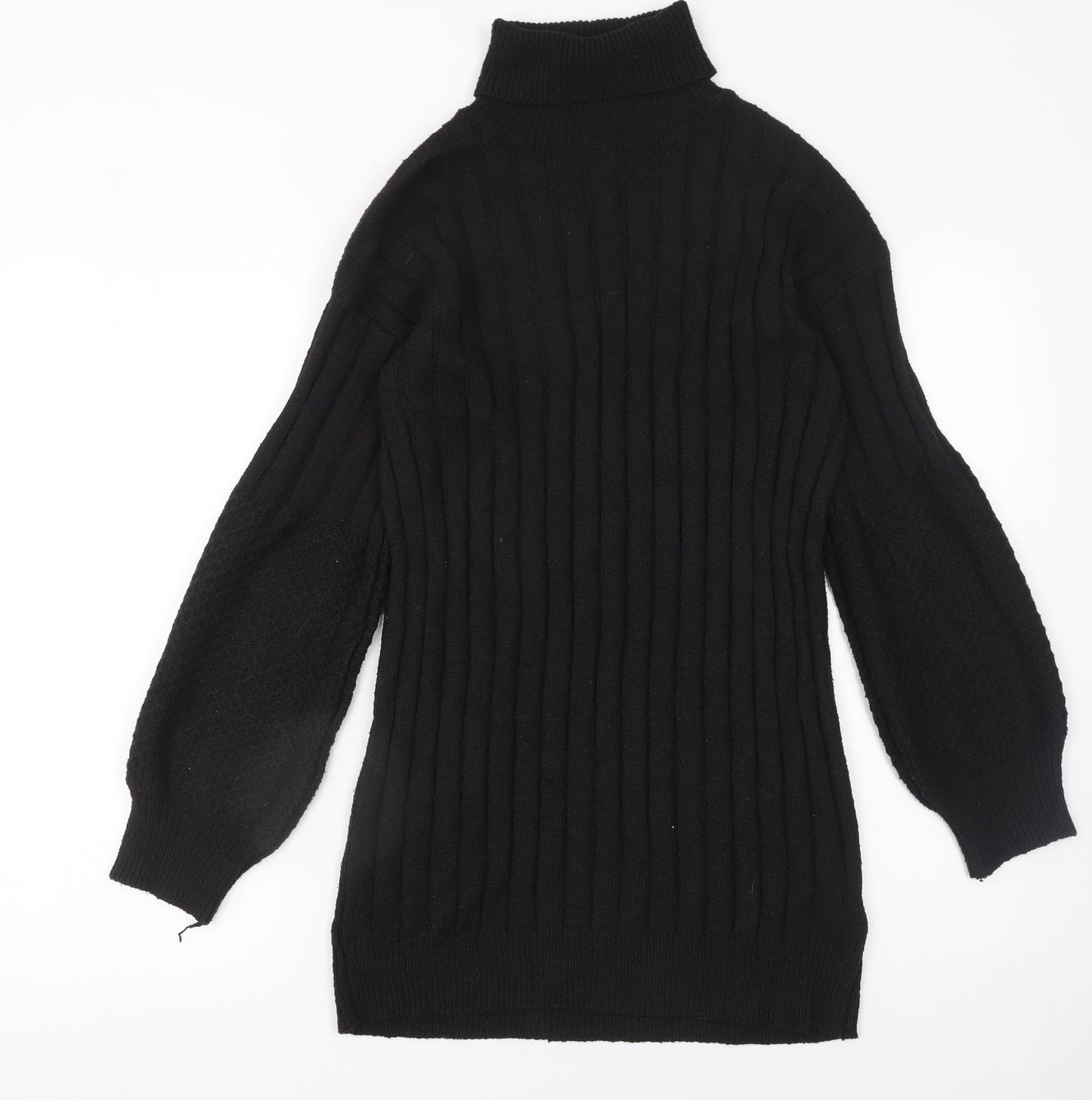 SHEIN Womens Black Ribbed Roll Neck Long Sleeve Bodycon Knit Dress Size 8