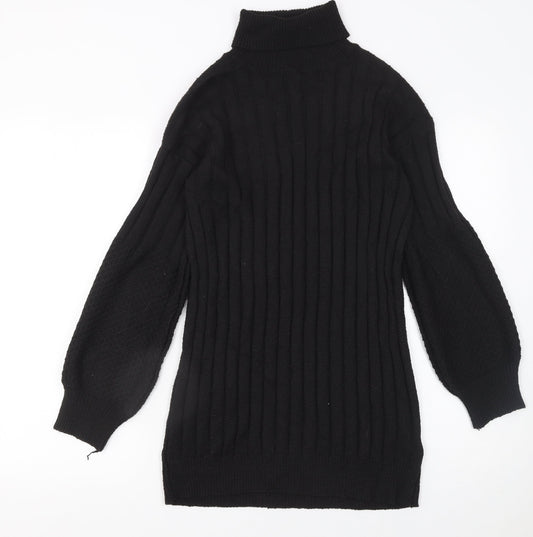 SHEIN Womens Black Ribbed Roll Neck Long Sleeve Bodycon Knit Dress Size 8