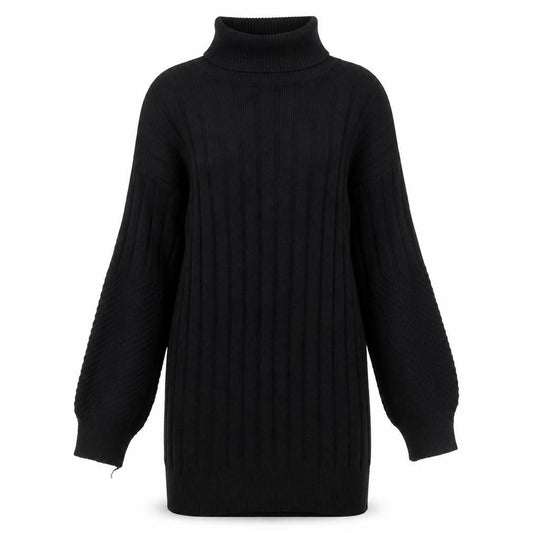 SHEIN Womens Black Ribbed Roll Neck Long Sleeve Bodycon Knit Dress Size 8