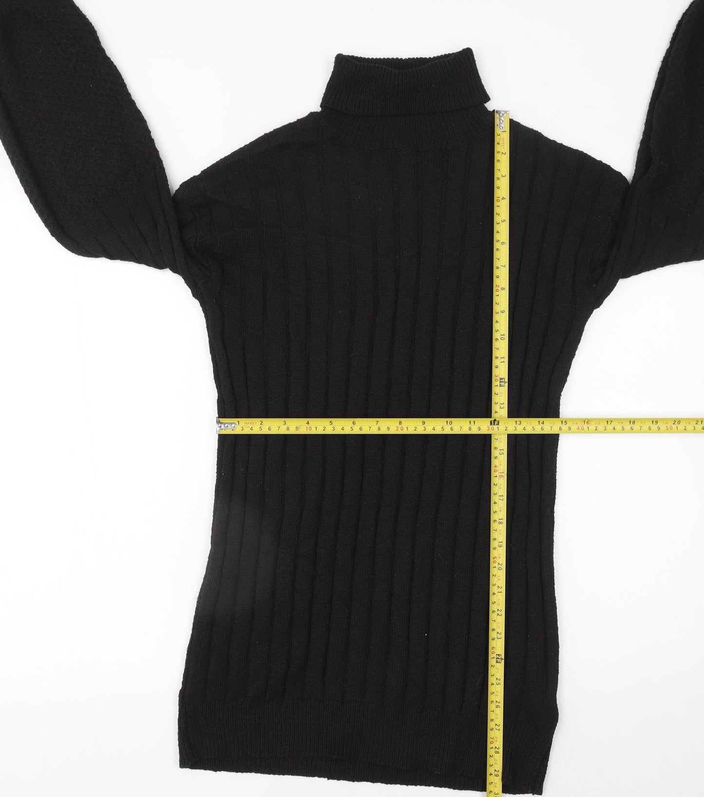 SHEIN Womens Black Ribbed Roll Neck Long Sleeve Bodycon Knit Dress Size 8
