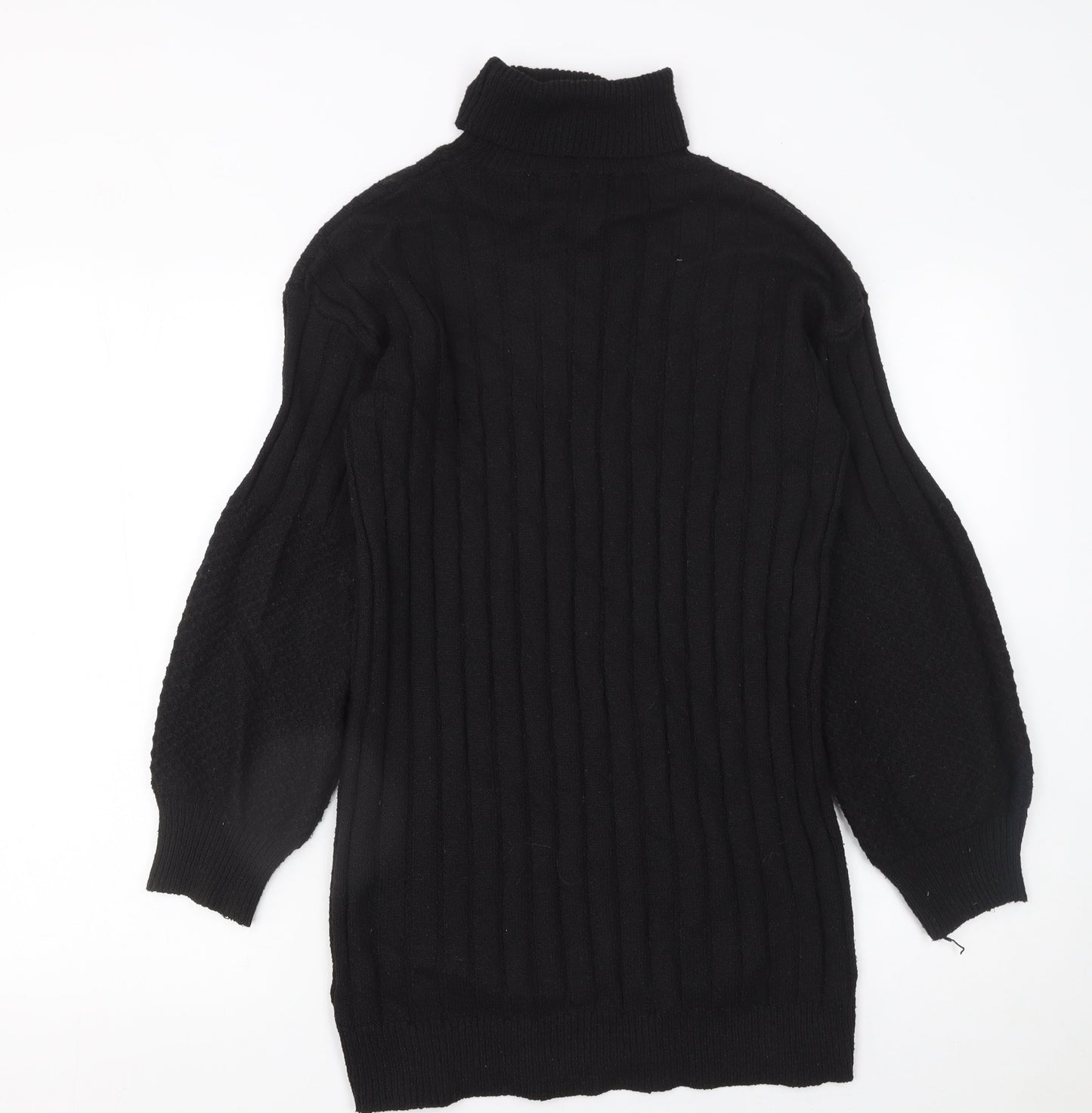 SHEIN Womens Black Ribbed Roll Neck Long Sleeve Bodycon Knit Dress Size 8
