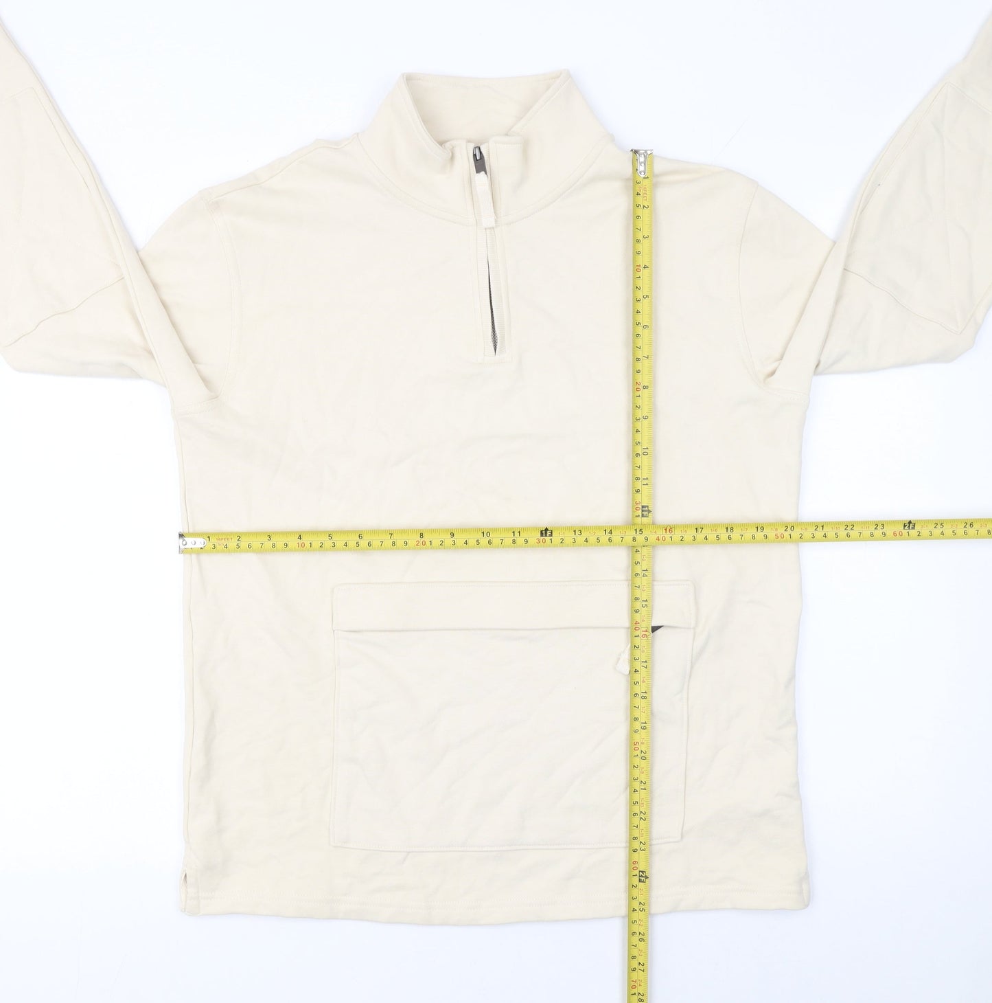 Marks and Spencer Men's Beige 1/4 Zip Cotton Sweatshirt Size S