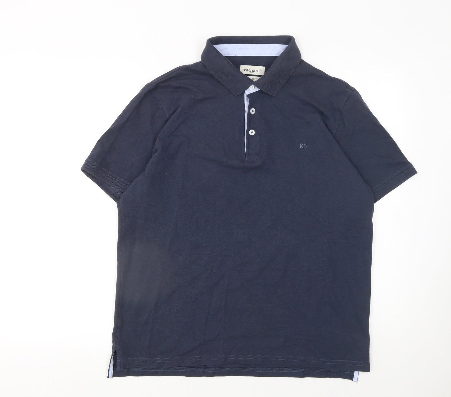 Cacharel Men Blue Premium Cotton Regular Fit Polo Shirt L