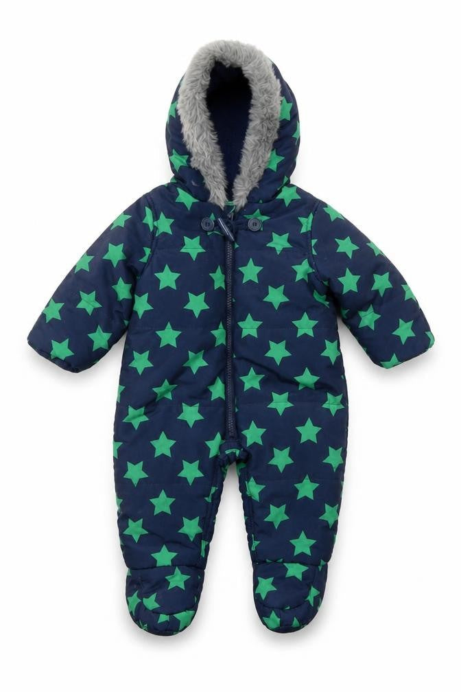 Tu Unisex Baby Blue Star Print Hooded Snowsuit 3-6 Months Winter Padded