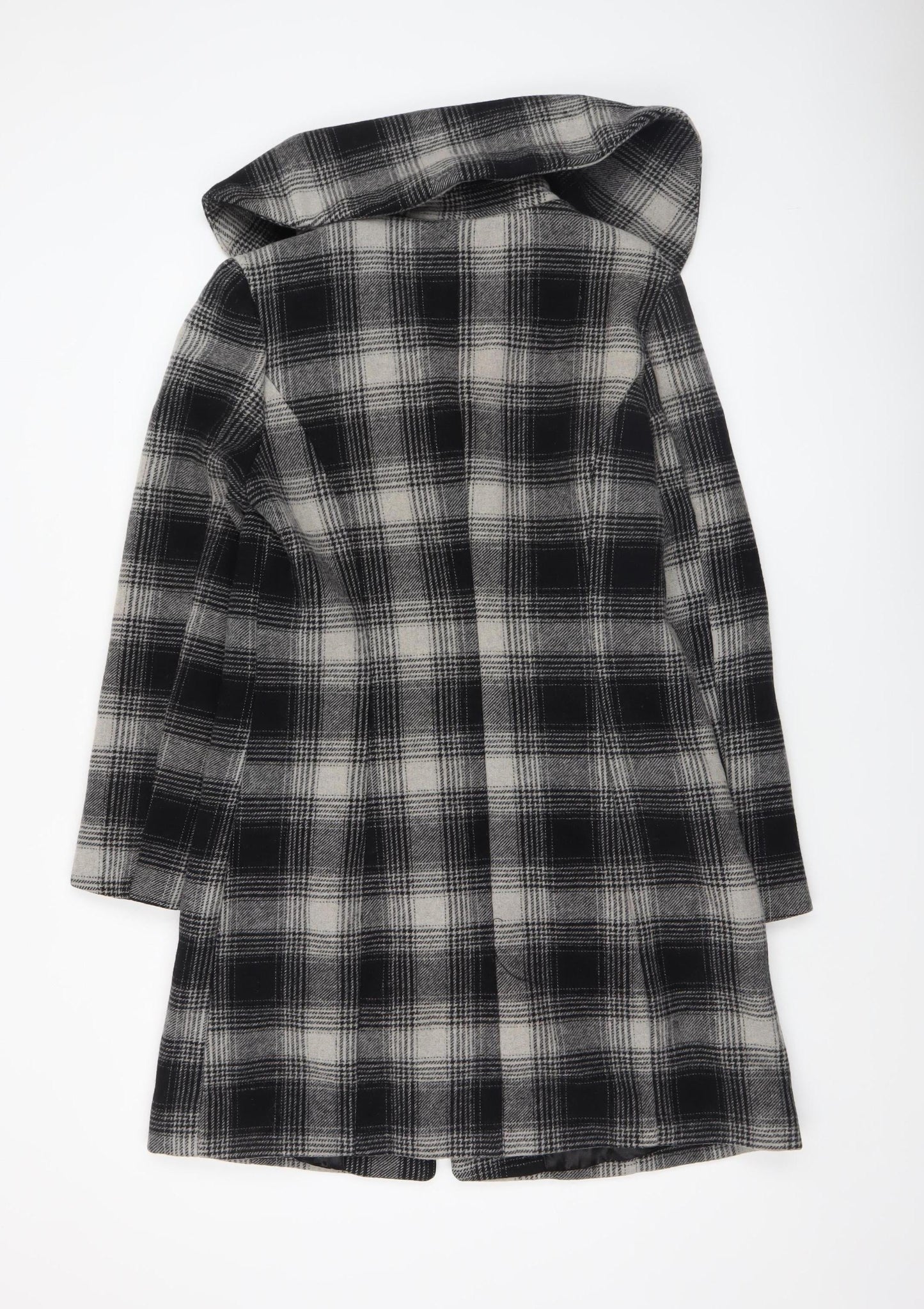 Cherokee Womens Grey Check Wool Blend Hooded Mid-Length Coat Size 12