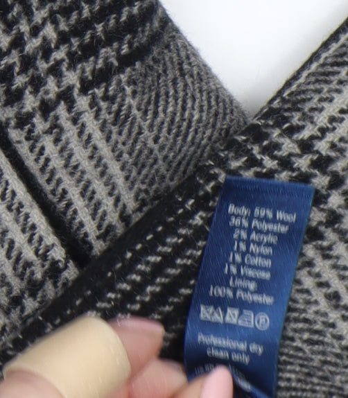 Cherokee Womens Grey Check Wool Blend Hooded Mid-Length Coat Size 12