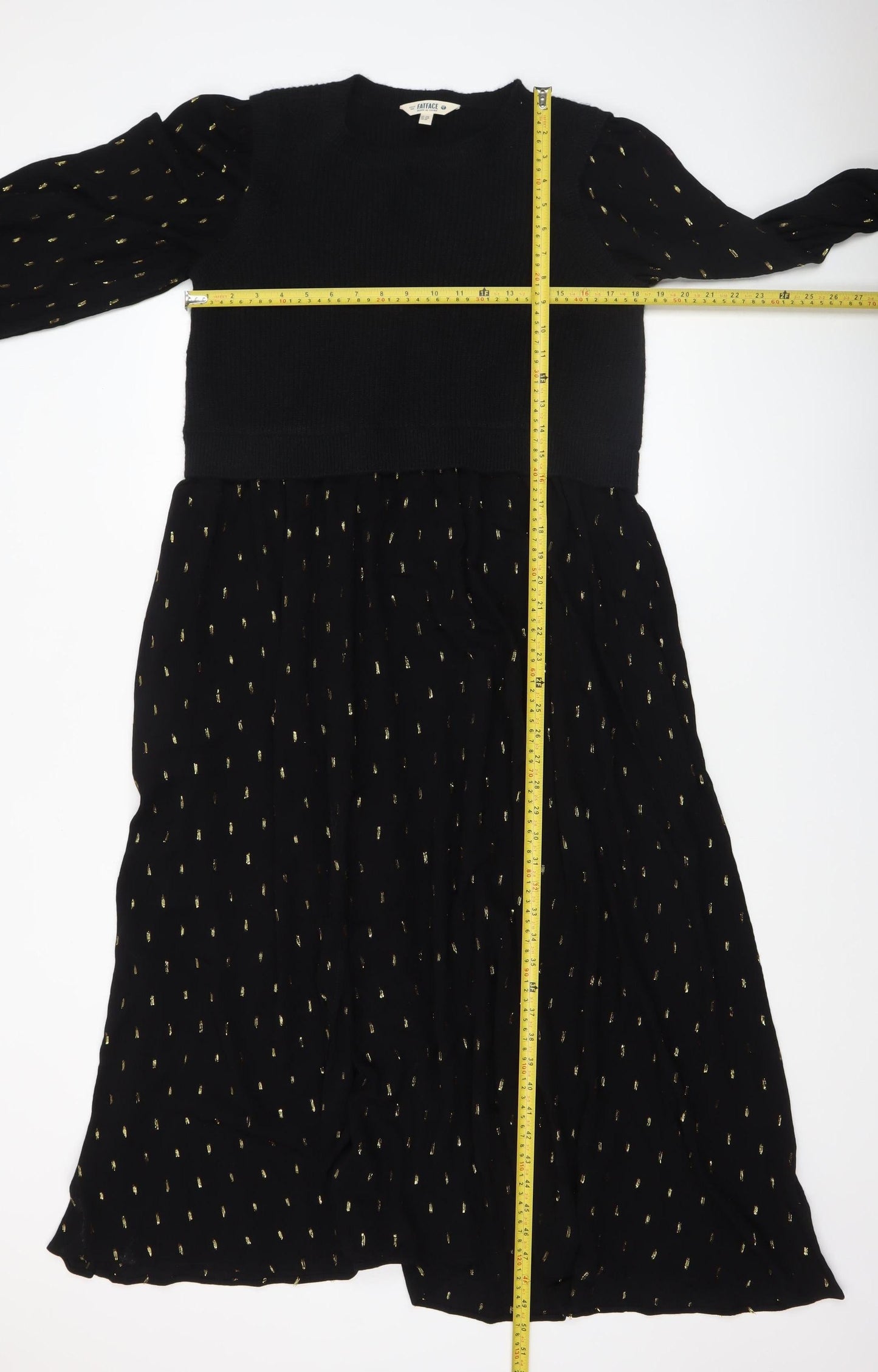 FatFace Womens Black Midi A-Line Dress Size 12R Gold Detail