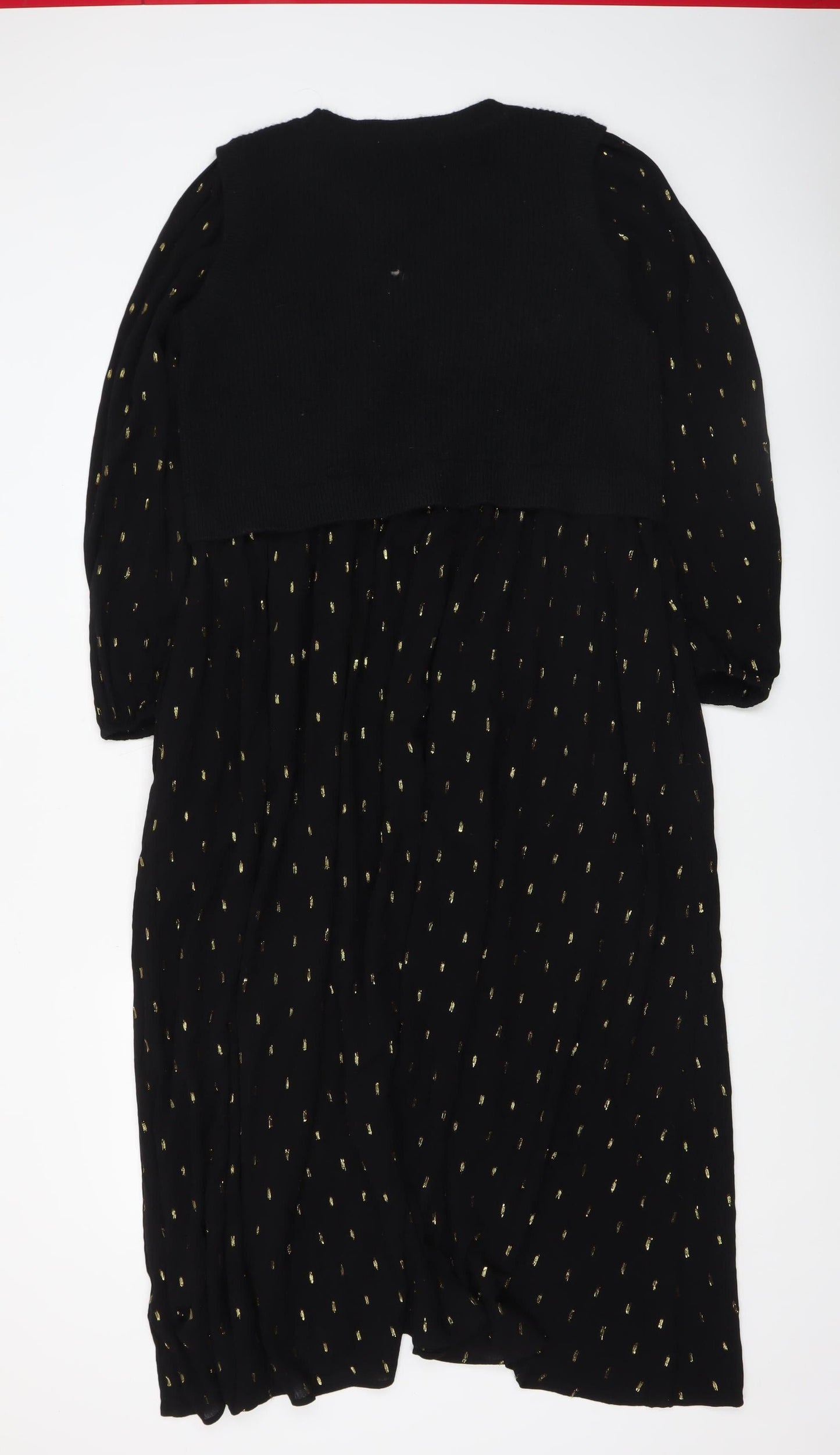 FatFace Womens Black Midi A-Line Dress Size 12R Gold Detail