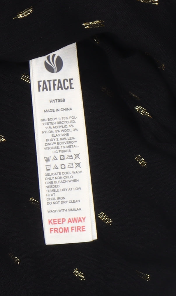 FatFace Womens Black Midi A-Line Dress Size 12R Gold Detail