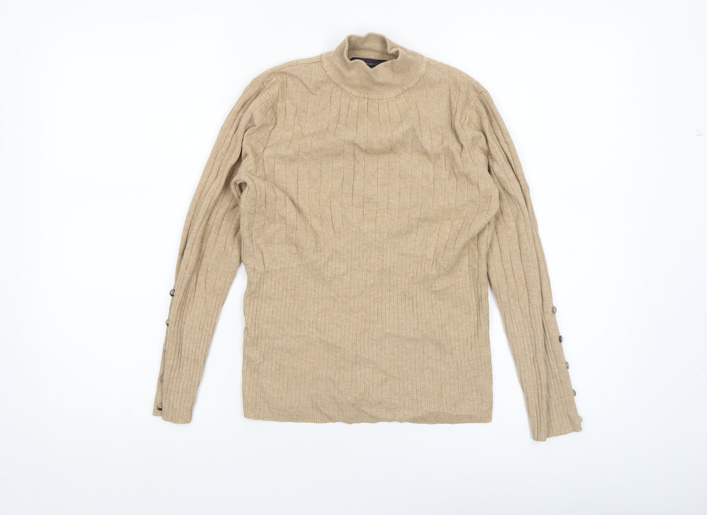 Marks and Spencer Womens Beige Mock Neck Ribbed Jumper Size 10