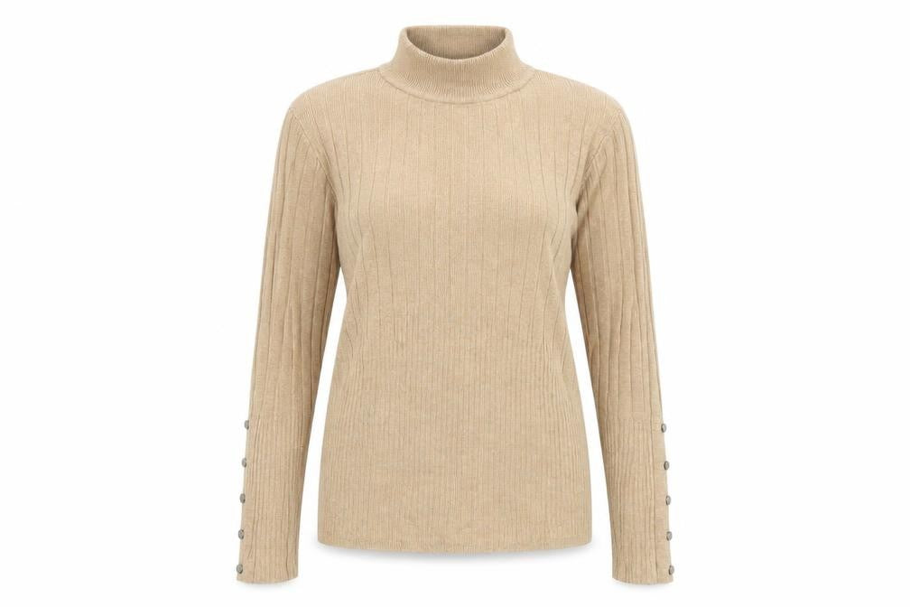 Marks & Spencer Womens Beige Mock Neck Ribbed Jumper Size 10