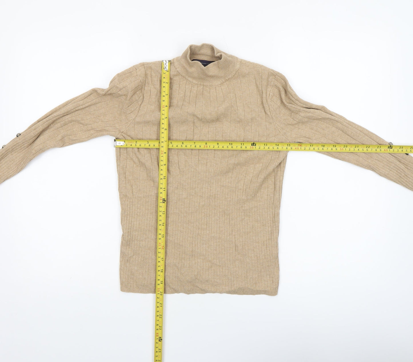 Marks and Spencer Womens Beige Mock Neck Ribbed Jumper Size 10