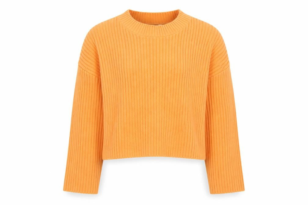 PEP&CO Women Orange Ribbed Knit Crew Neck Pullover Jumper Size L