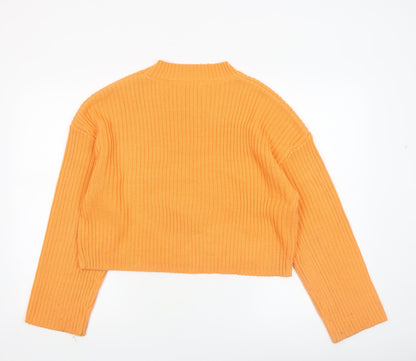 Pep&Co Women Orange Ribbed Knit Crew Neck Pullover Jumper Size L