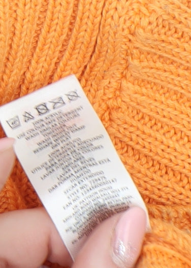 Pep&Co Women Orange Ribbed Knit Crew Neck Pullover Jumper Size L