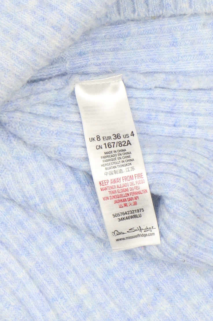 Miss Selfridge Women’s Blue Roll Neck Chunky Knit Jumper Size 8