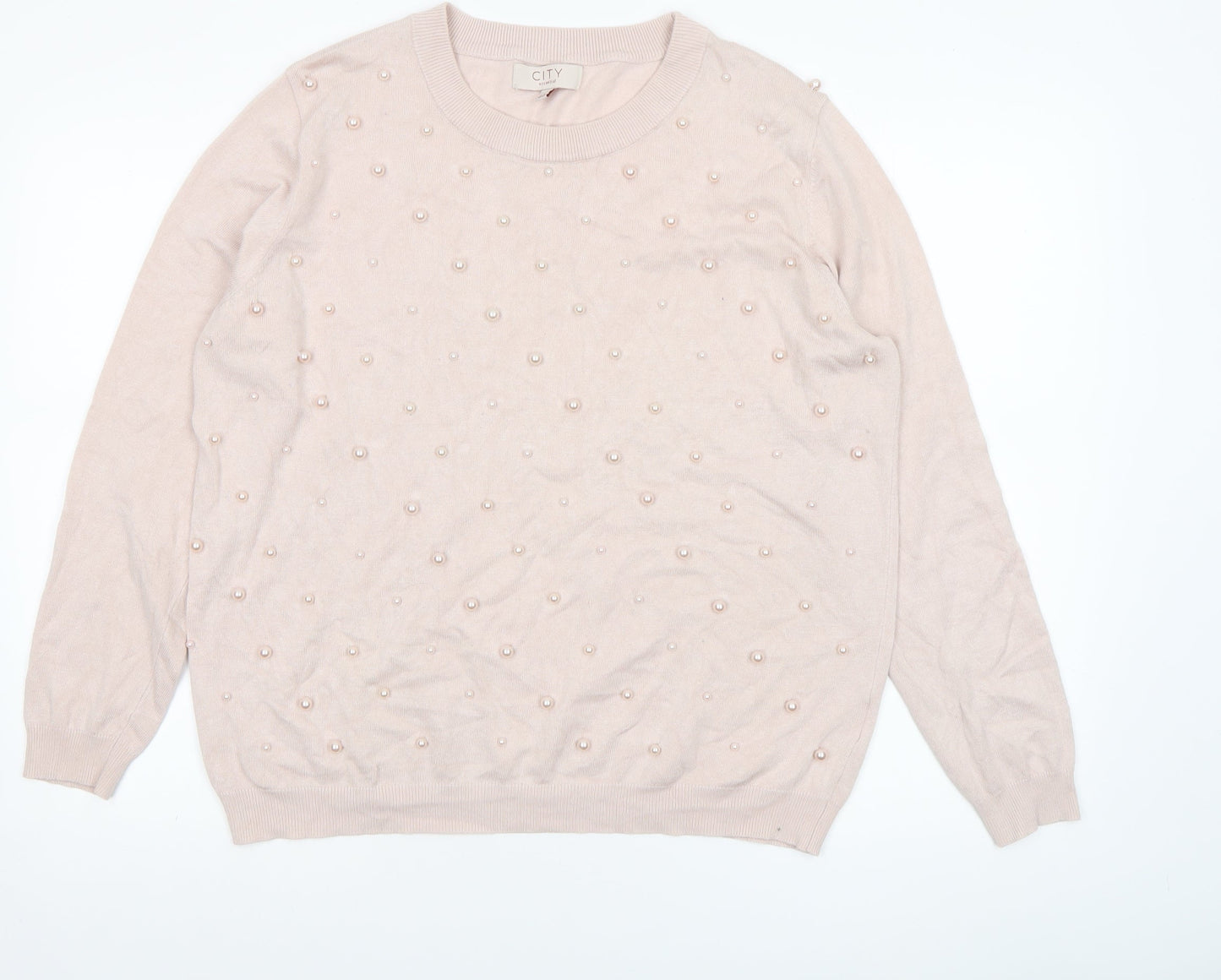 CITY Women Beige Beaded Crew Neck Long Sleeve Jumper XL