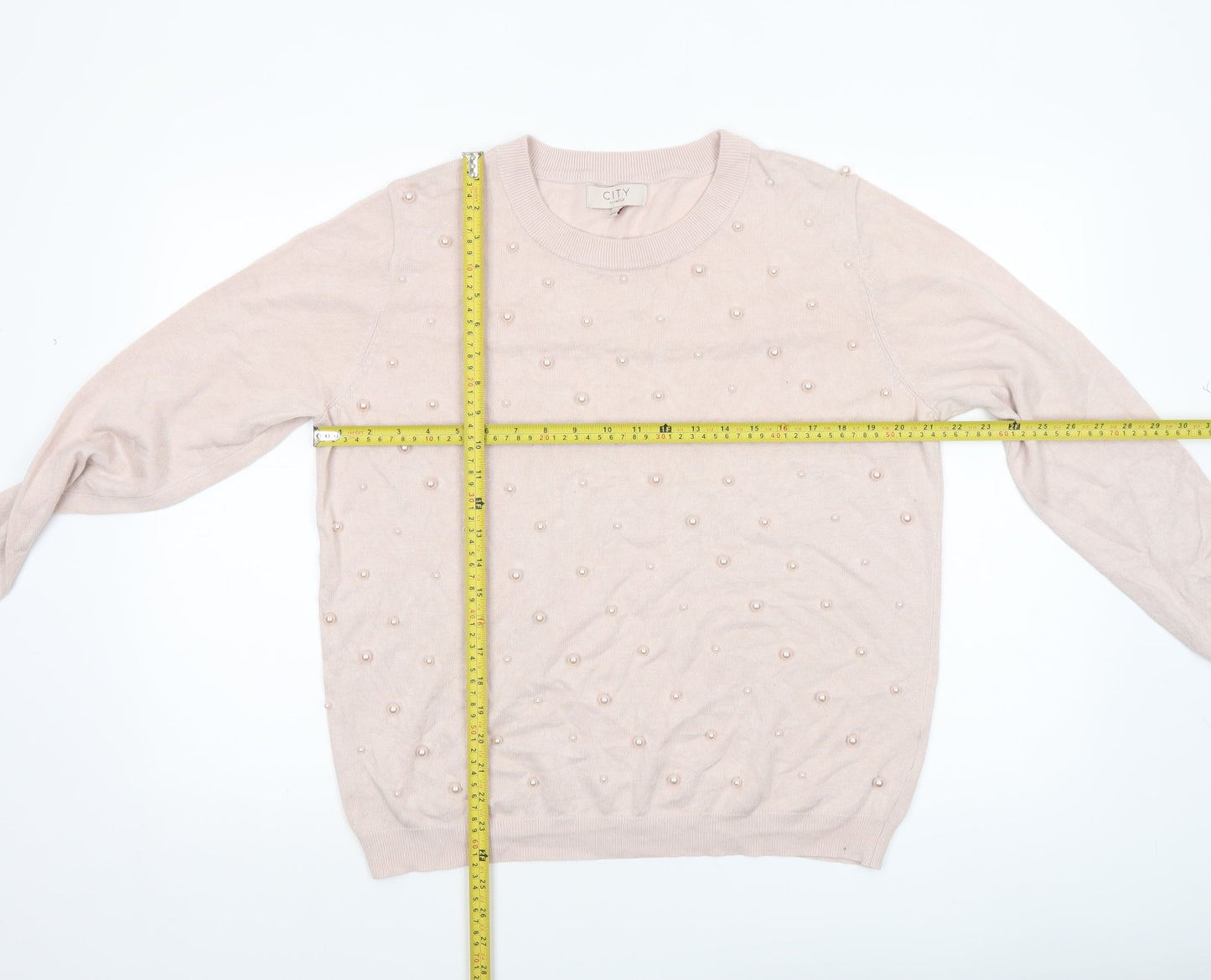 CITY Women Beige Beaded Crew Neck Long Sleeve Jumper XL