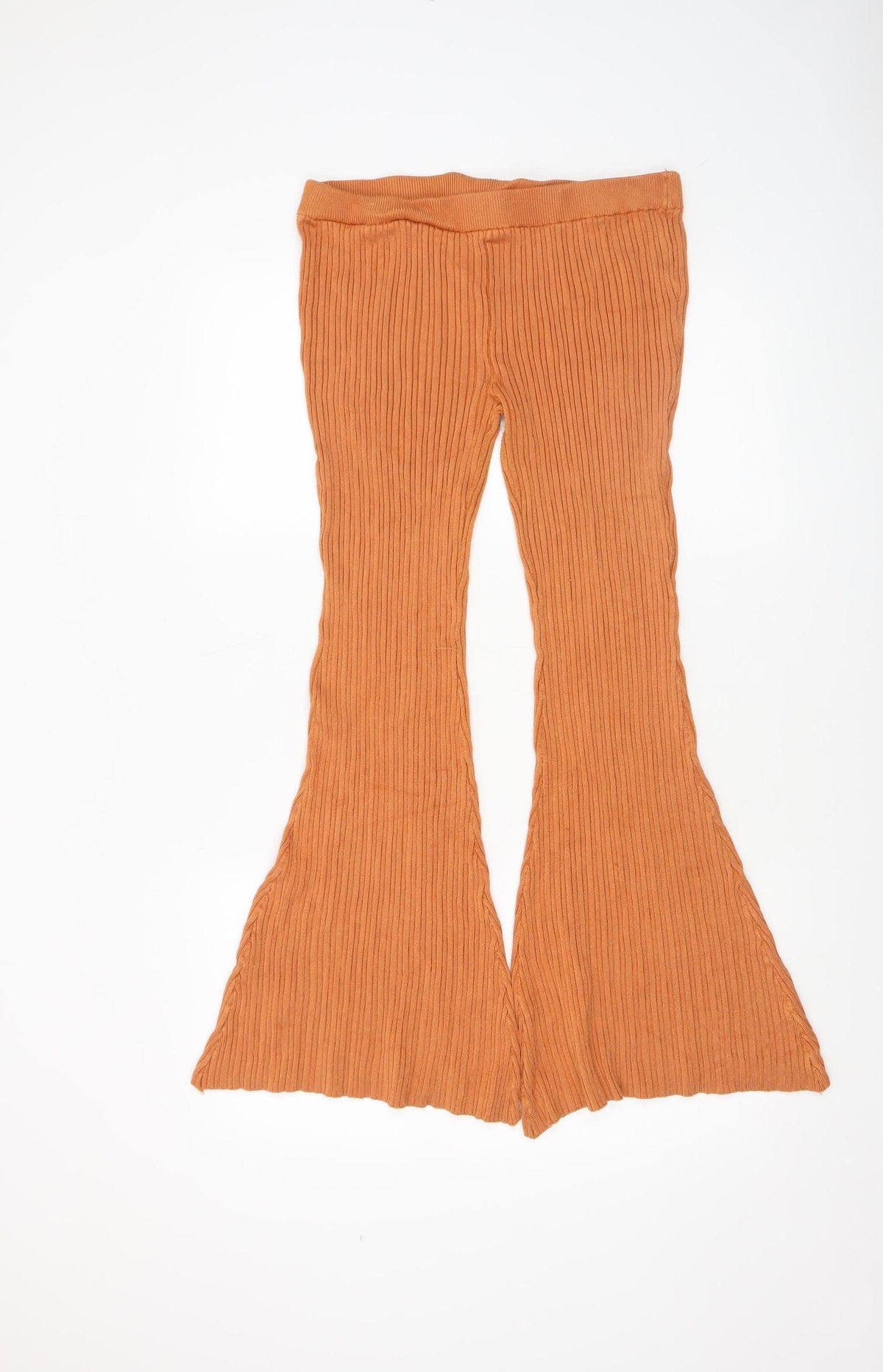 Zara Women Brown Ribbed Flared Stretch Trousers M
