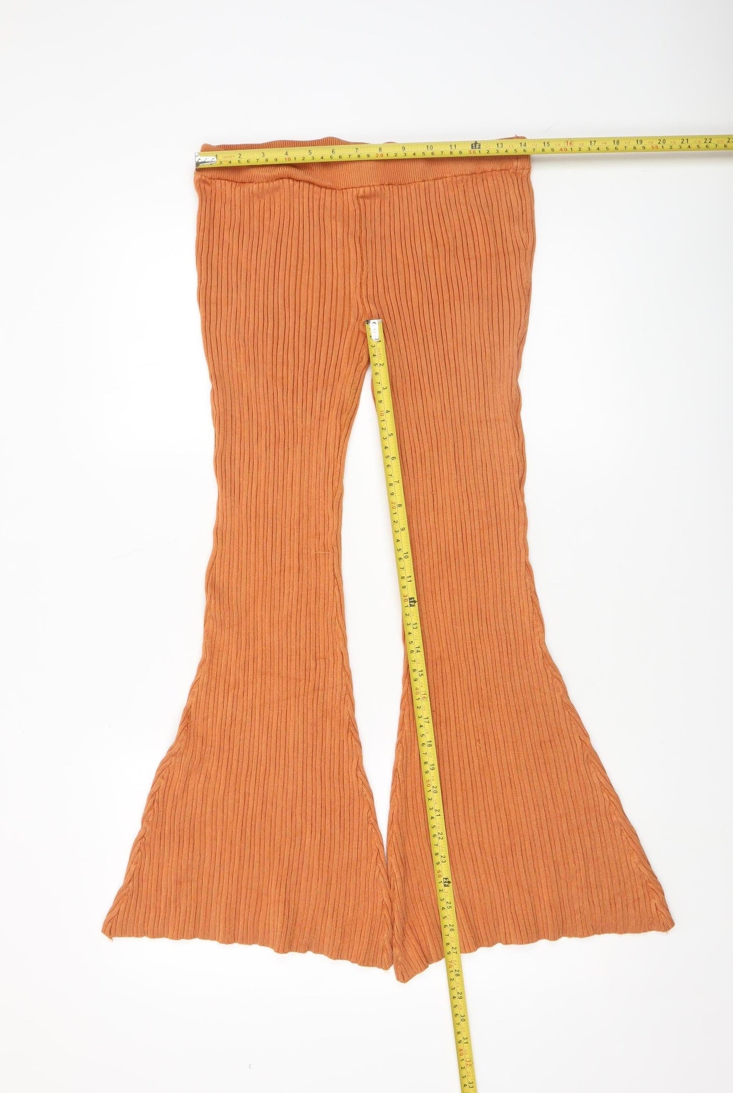 Zara Women Brown Ribbed Flared Stretch Trousers M