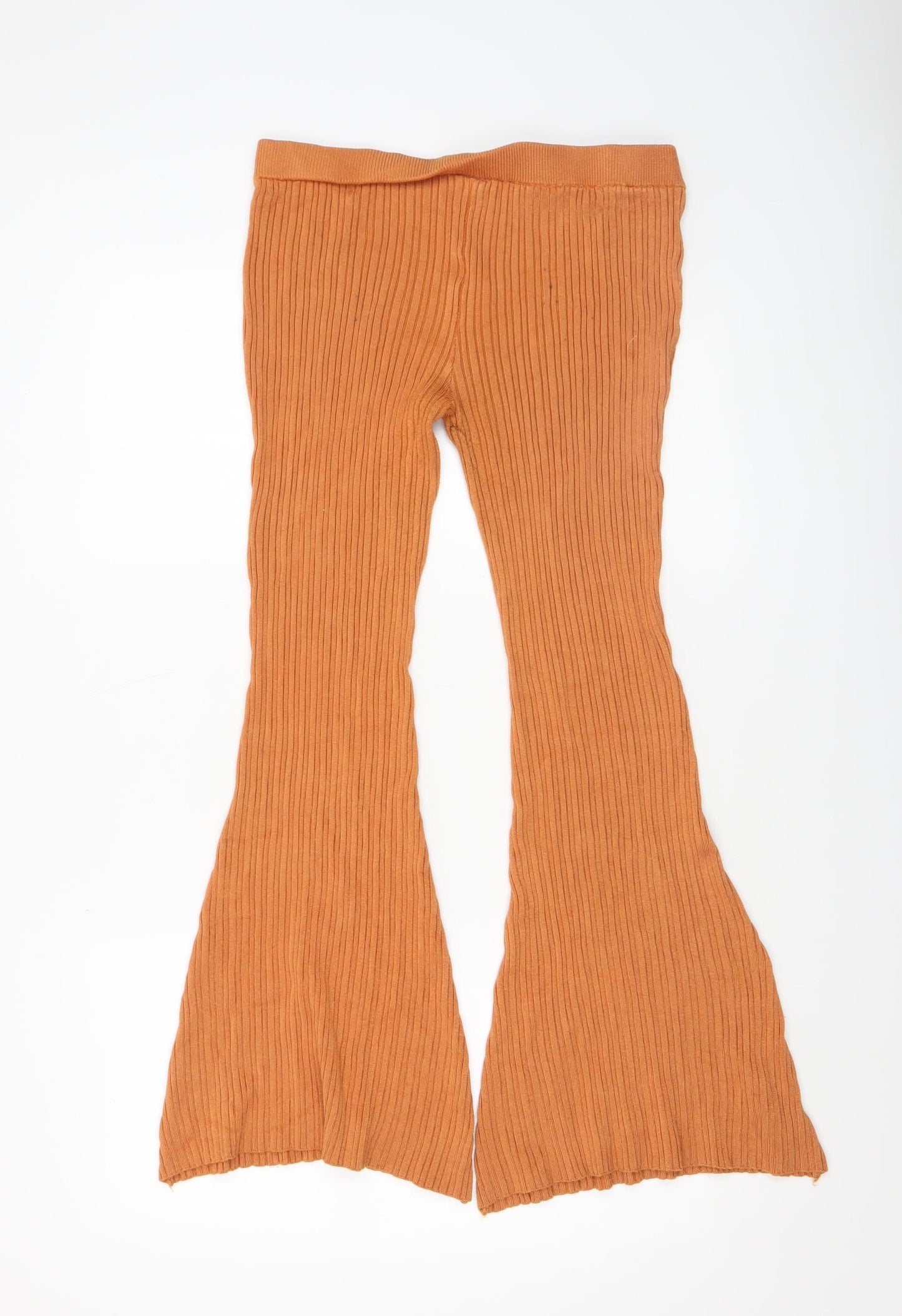 Zara Women Brown Ribbed Flared Stretch Trousers M