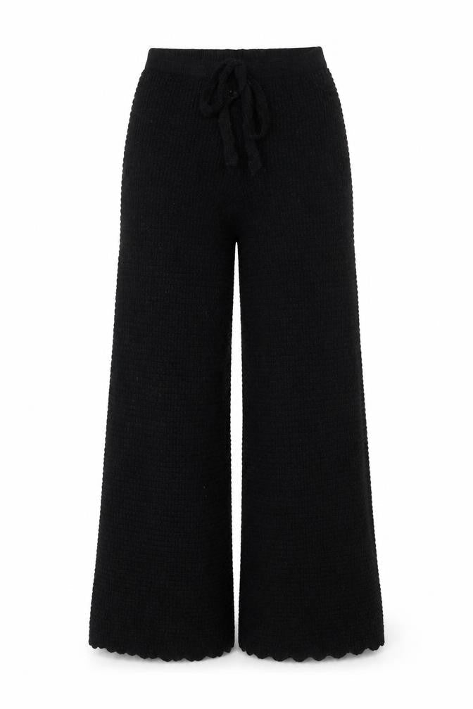Oasis Women's Black Knit Wide-Leg Drawstring Trousers Size S
