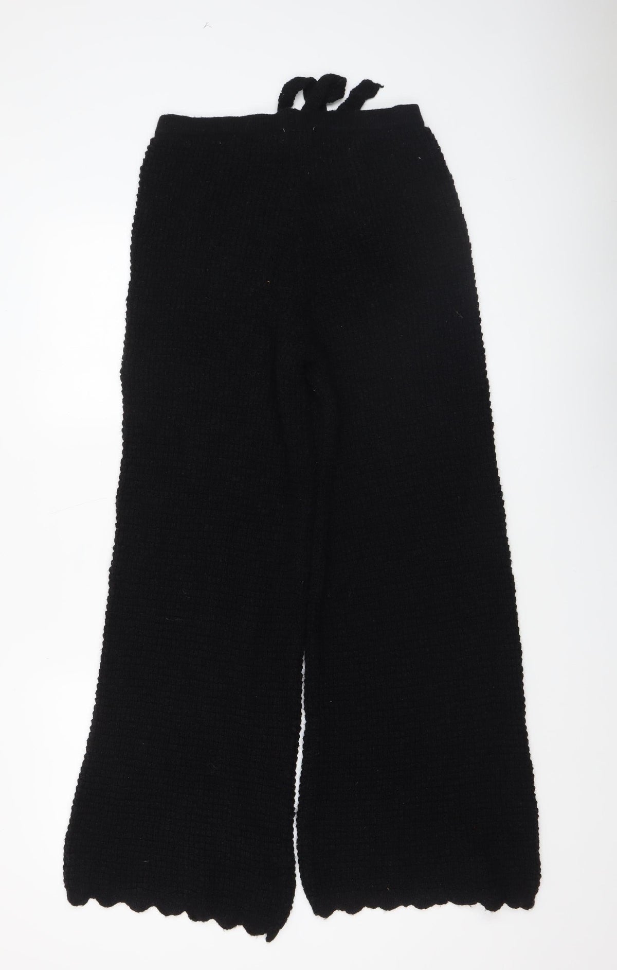 Oasis Women's Black Knit Wide-Leg Drawstring Trousers Size S