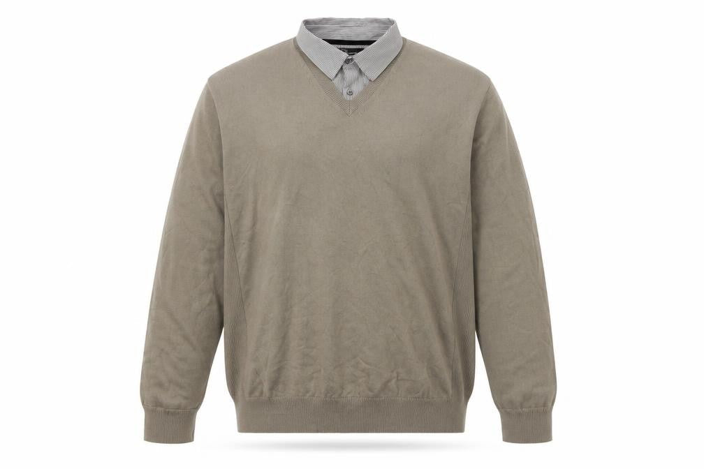 Next Mens Beige XL V-Neck Collared Pullover Cotton Jumper