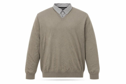 Next Mens Beige XL V-Neck Collared Pullover Cotton Jumper