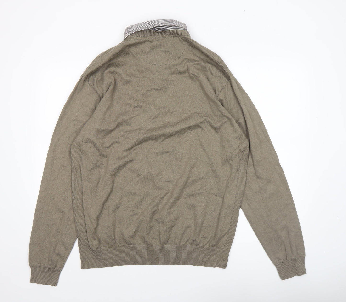 Next Mens Beige XL V-Neck Collared Pullover Cotton Jumper