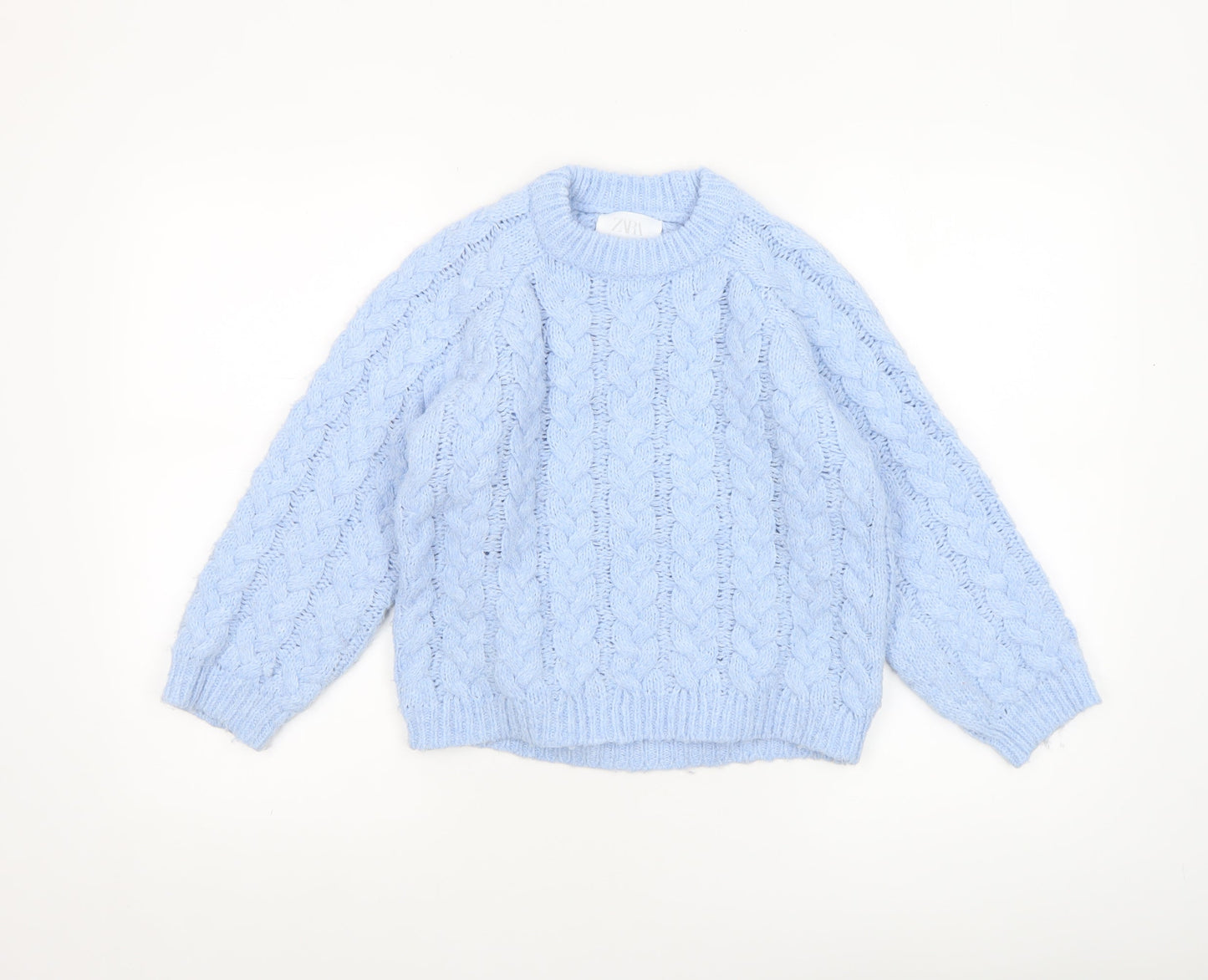 Zara Girls Blue Cable Knit Long Sleeve Pullover Jumper 9-10 Years