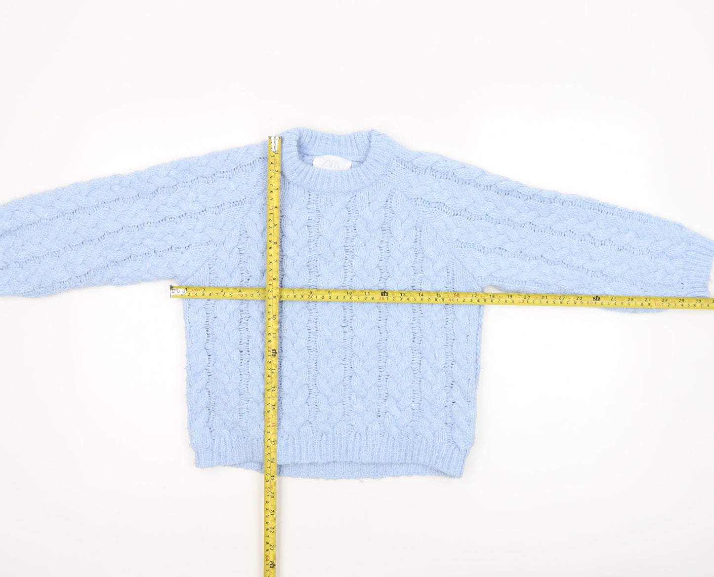 Zara Girls Blue Cable Knit Long Sleeve Pullover Jumper 9-10 Years
