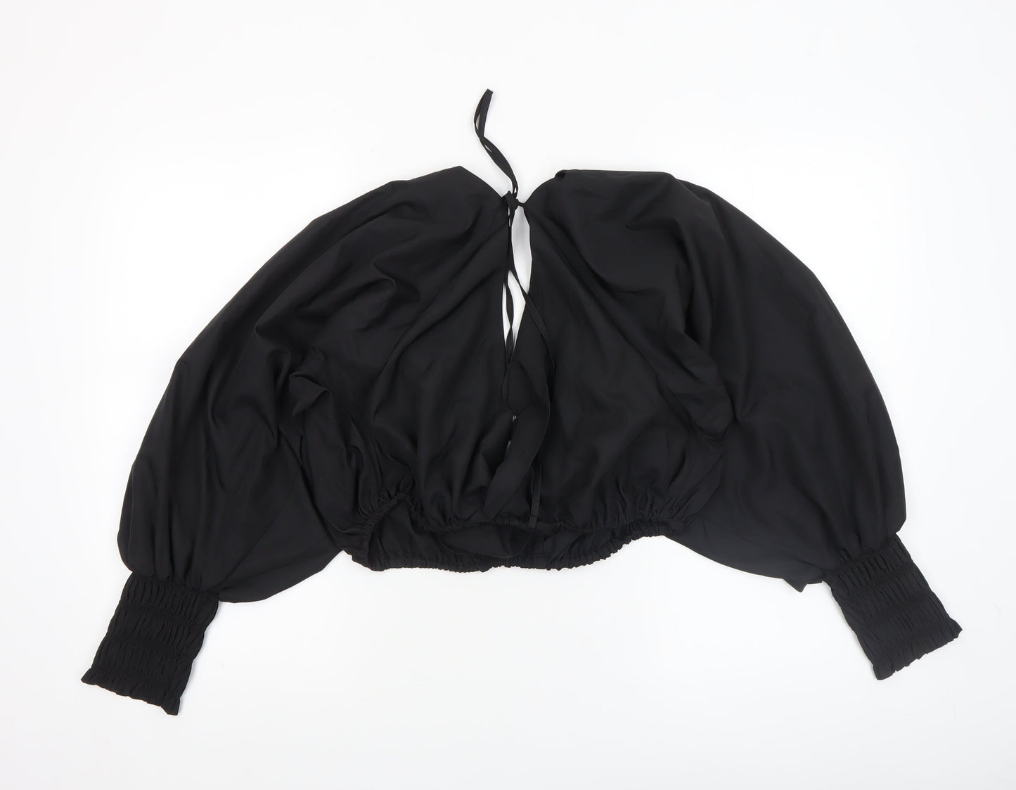 ASOS DESIGN Women's Black Size 14 Cropped Balloon Sleeve Wrap Blouse