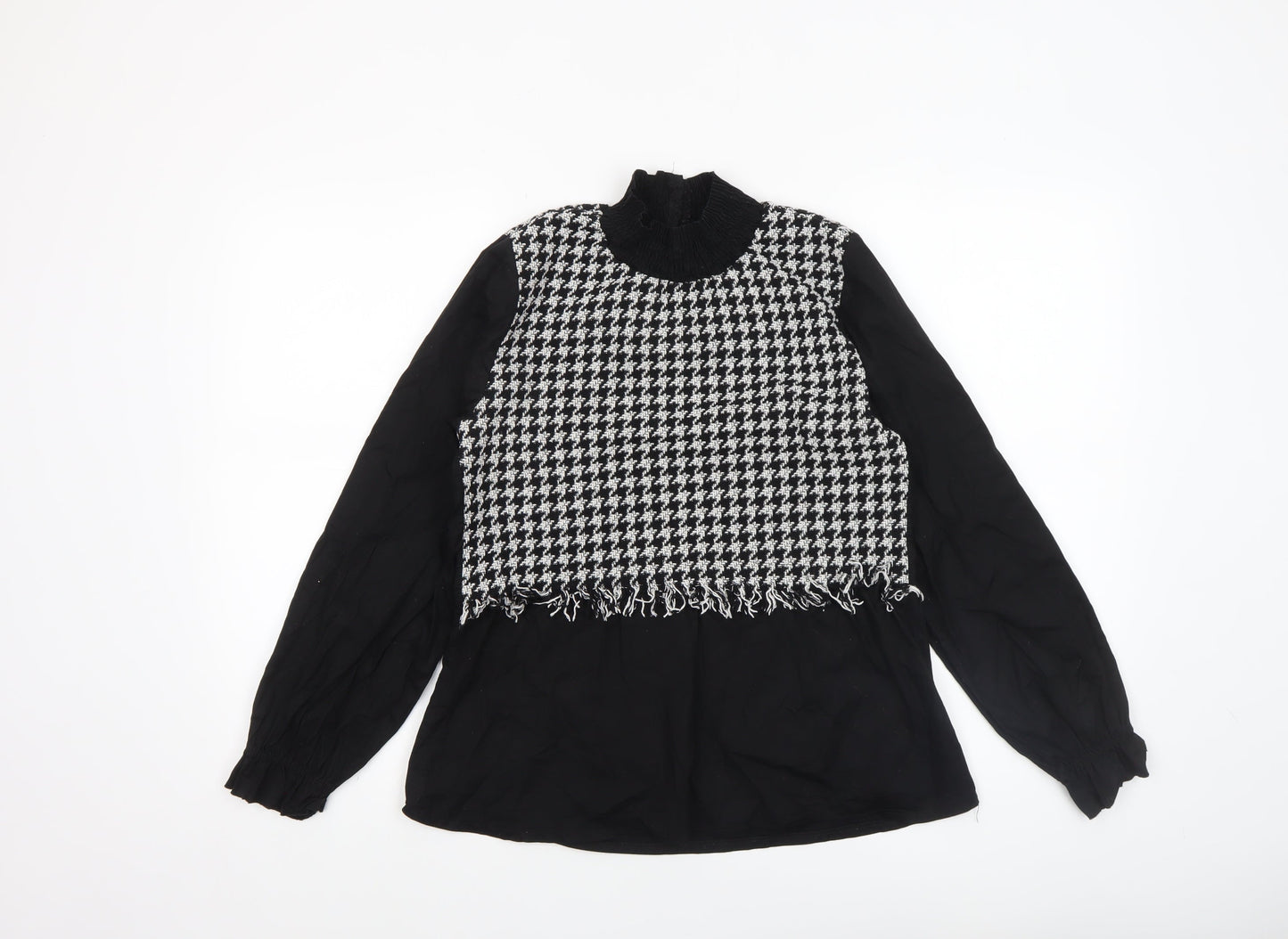 I Saw It First Womens Black Houndstooth Long Sleeve Tunic Blouse Size 10
