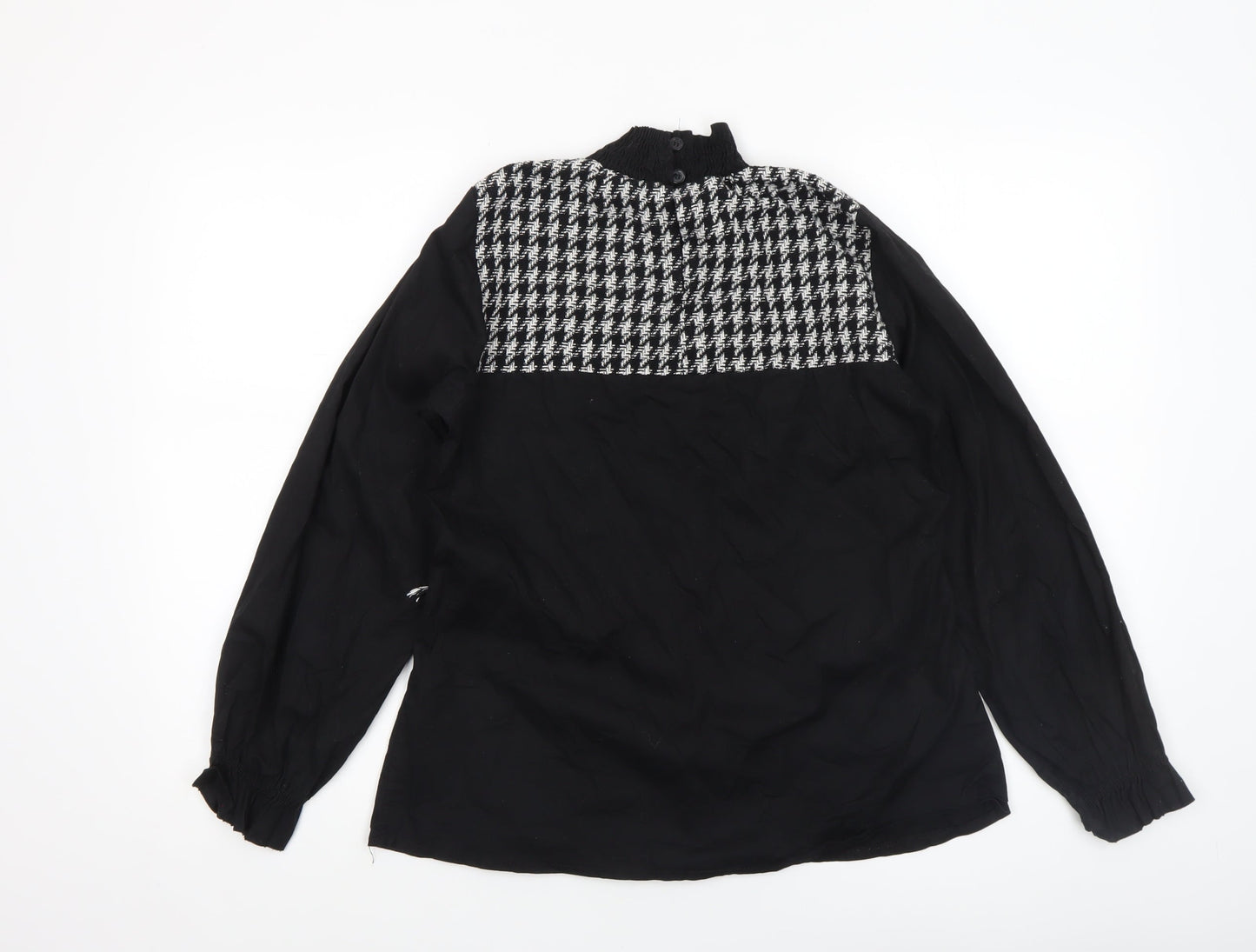 I Saw It First Womens Black Houndstooth Long Sleeve Tunic Blouse Size 10