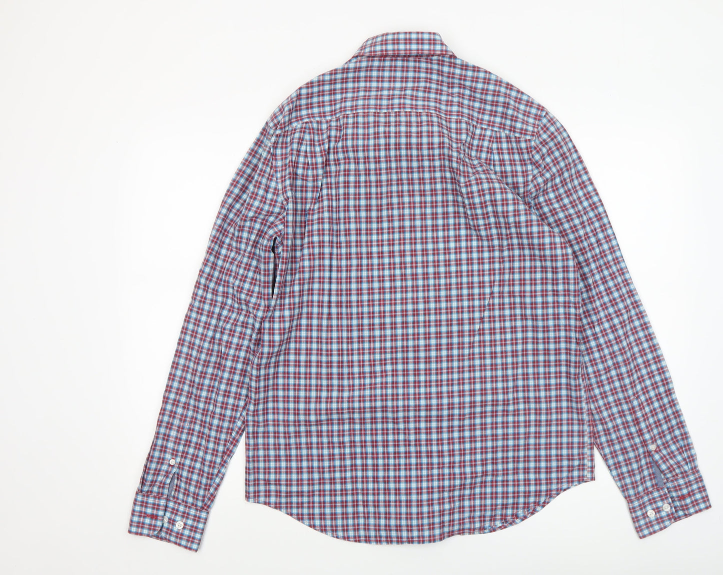 Original Penguin Men's Blue Checked Heritage Slim Fit Long Sleeve Shirt M