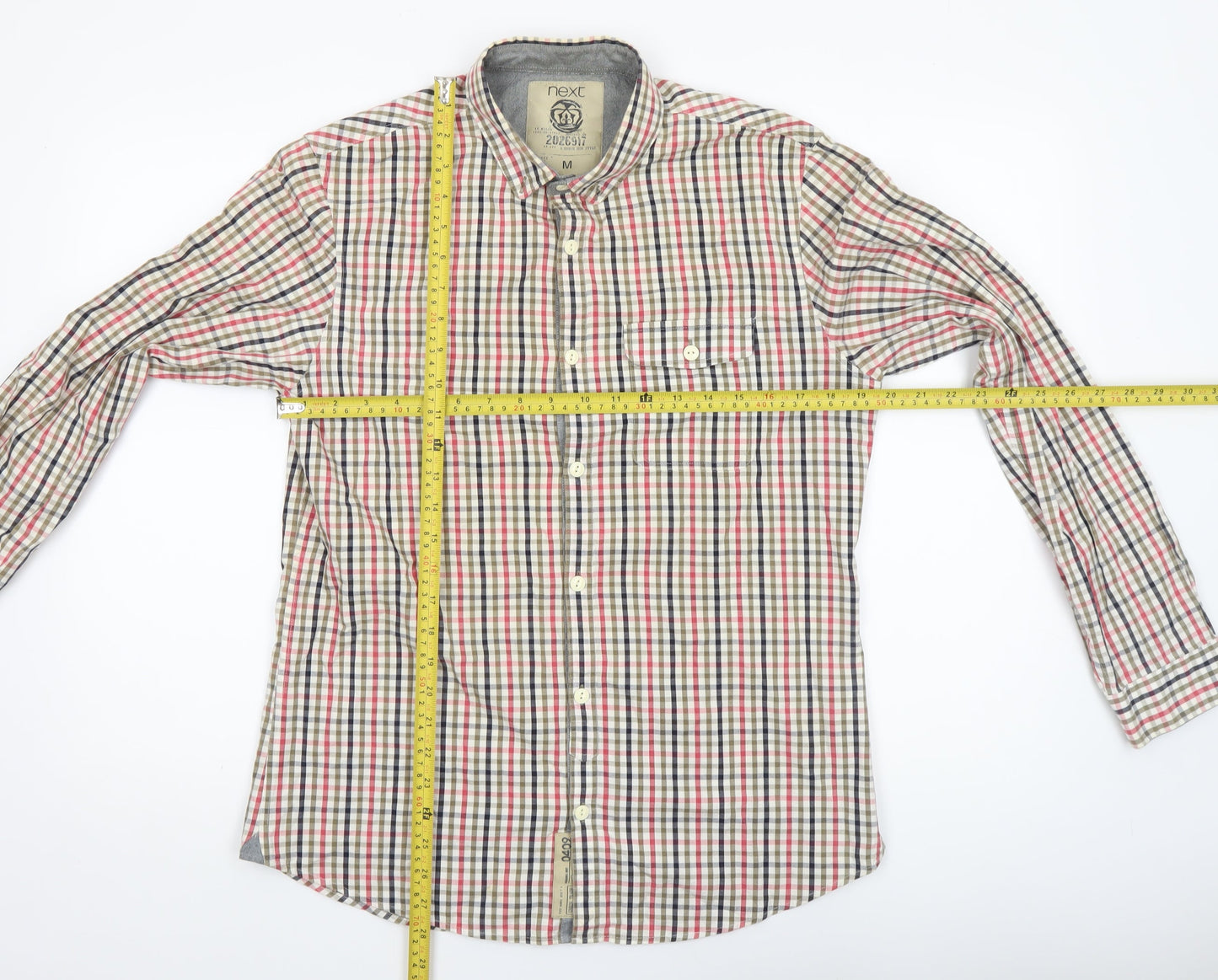 Next Men's Multicoloured Check Cotton Button-Up Shirt M