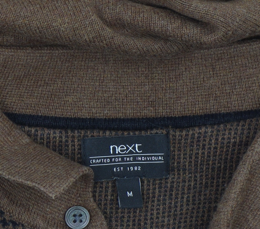 Next Men’s Brown Cotton Henley Jumper Medium Classic Knit